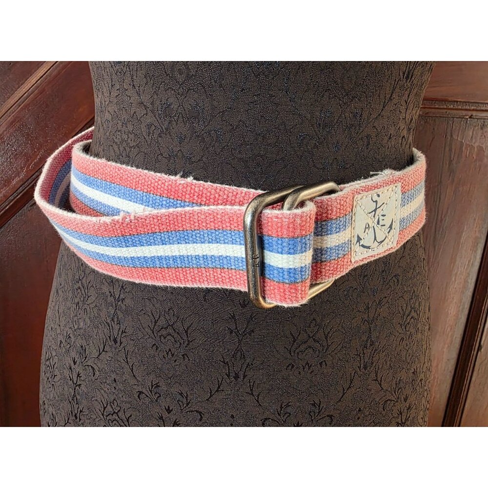 American Eagle Outfitters Striped Canvas Belt With Anchor Patch One Size Cotton